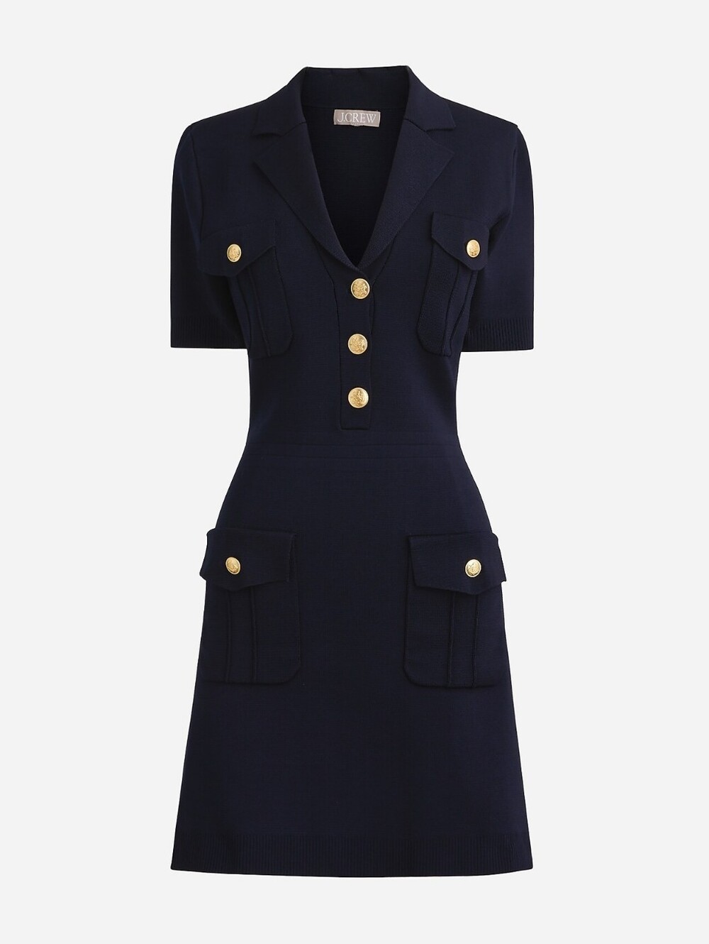 J Crew Navy Blue Gold Lady Jacket Short Sleeve Sweater Dress